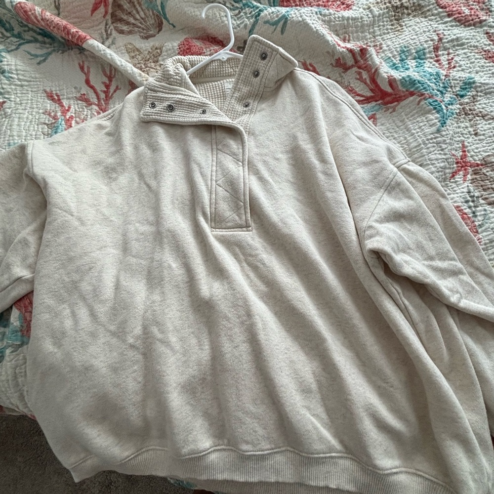Aerie Cream/Tan Quarter-Button Up Sweatshirt
